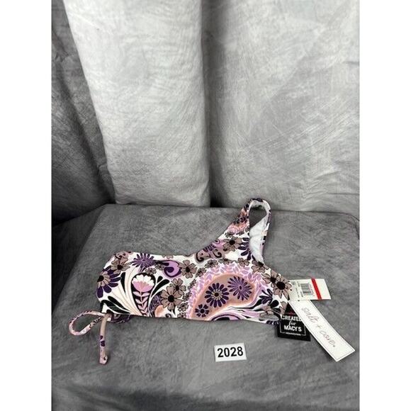 Salt + Cove Printed One-Shoulder Tie Side-Shirred Bikini Top Juniors XS Multi - Picture 2 of 6